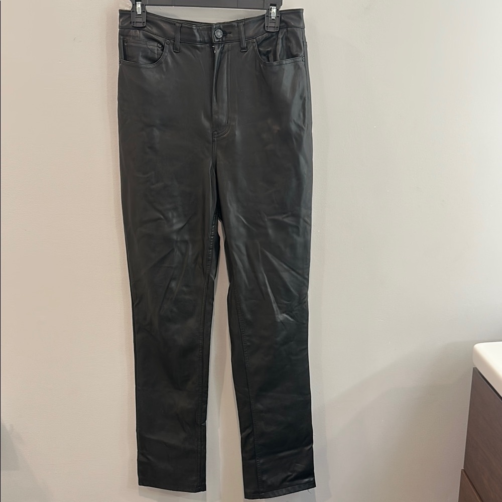 AFRM Black Straight Leg Leather Pants
